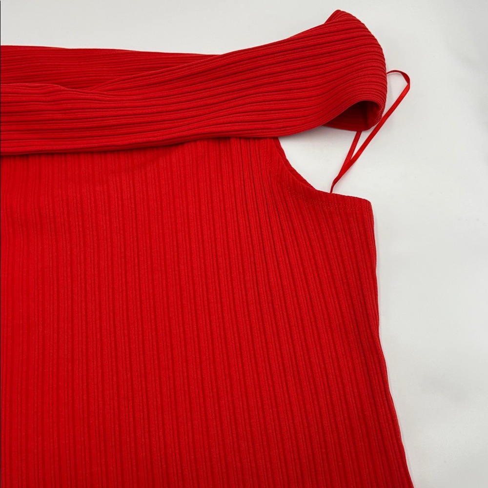 Madewell Rib Off the Shoulder Top in Rouge - Picture 2 of 7